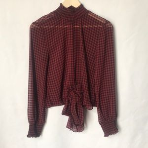 Olivaceous Buffalo plaid sheer  tie top size s